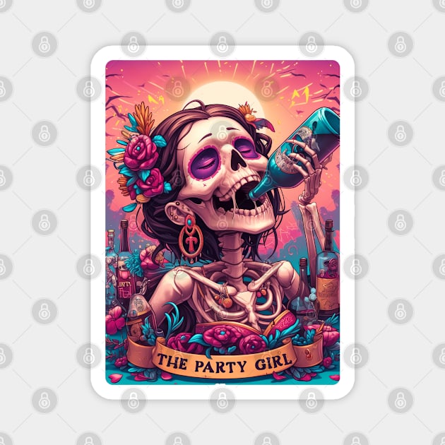 "The Party Girl" Skeleton Tarot Card Magnet by FlawlessSeams