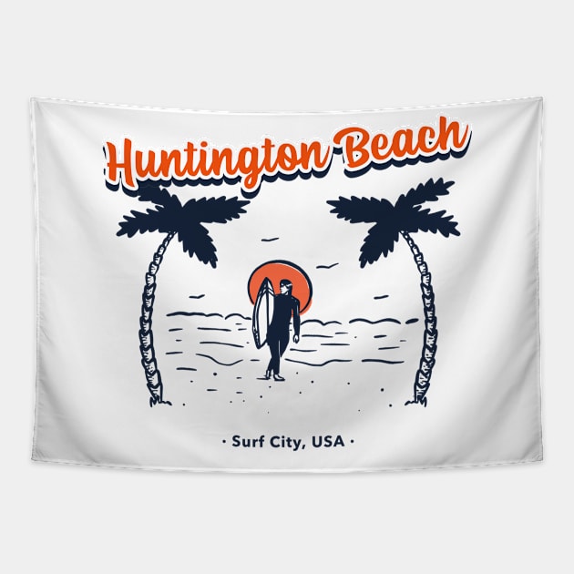 Huntington Beach Surf City USA Surfing Tapestry by LittleFlairTee