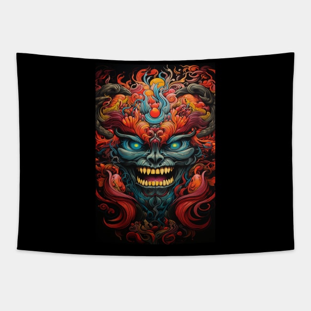 Psychedelic Red Devil Tapestry by Royal International Fashion