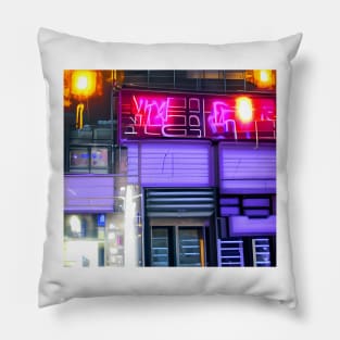 Neon Signs on a Car Garage Pillow