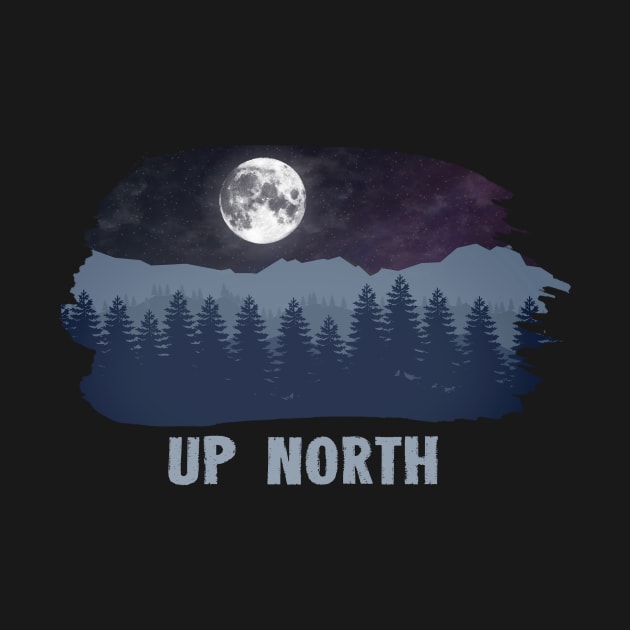 UP NORTH BLUE CHILLY WINTER NIGHT WITH PINE TREES & MOON by mangobanana