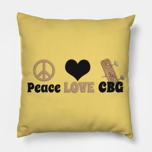 Peace Love and a Cigar Box Guitar (CBG) Black/Tan Pillow