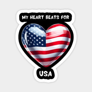 My Heart Beats For USA Flag Magnet