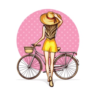 girl near bicycle with basket T-Shirt