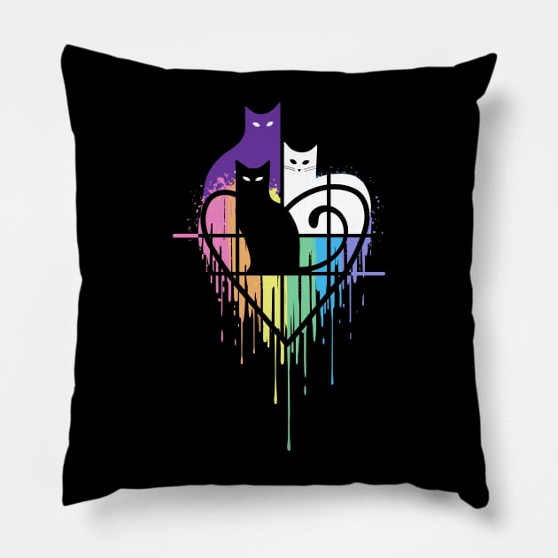 Rainbow Cat Heart Pillow by katiestack.art