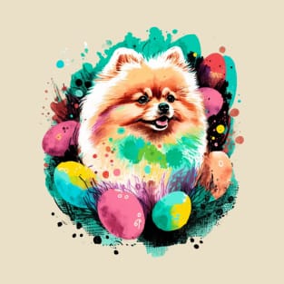 Pomeranian Easter Eggs Cute Dog Spring Painting Dog Lover Art T-Shirt