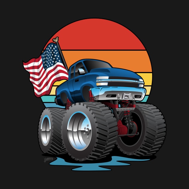 Patriotic Big Monster Truck Off-road 4wd Cartoon by hobrath