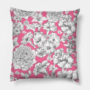 Vintage white flower in pink heart Pillow