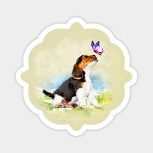 Beagle puppy with butterfly Magnet