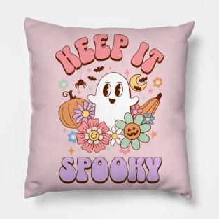 Keep it Spooky Kawaii Ghost Halloween Preppy Aesthetic Pillow