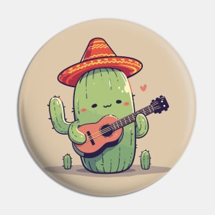 Sombrero Cactus Playing Guitar. Spook Cute Mariachi Monster. Pin