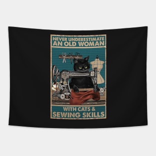 Never underestimate An old Woman Cat Lover Tapestry