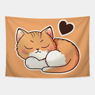 Sleepy Cat Valentine's Day Tapestry