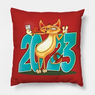 Happy New Year Cats 2023 Pillow