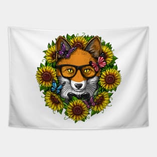 Fox Sunflowers Tapestry