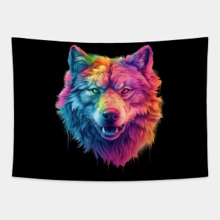 Rainbow Spirit: Trippie Wolf in Pastel Hues Tapestry