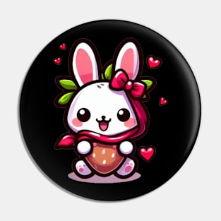 Berry Bunny Delight: Whimsical Strawberry Bunny Wonderland Pin