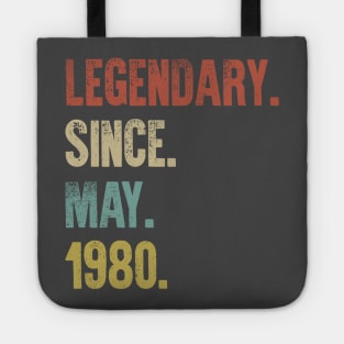 Retro Vintage 40th Birthday Legendary Since May 1980 Tote