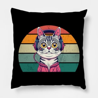 Cute cat wearing headphones Pillow