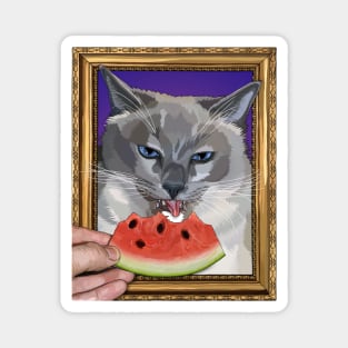 Surreal Portrait of a Cat Eating Watermelon Magnet