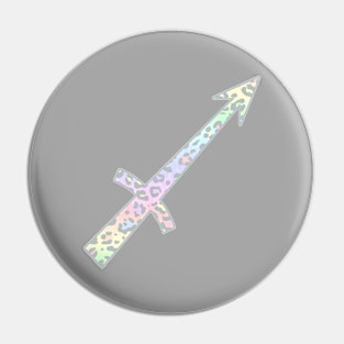 Sagittarius Zodiac Horoscope Symbol in Pastel Rainbow Leopard Print Pin