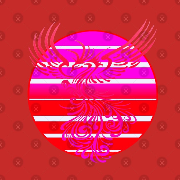 Arising Anew Phoenix and Retro Sunrise Vector Art Pink Red by taiche