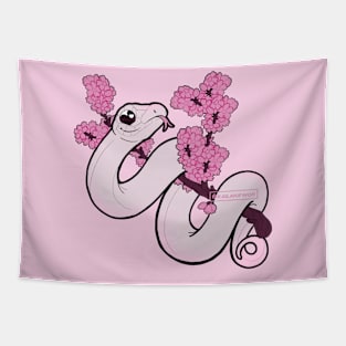 Cute Cherry Blossom Snake: White Tapestry