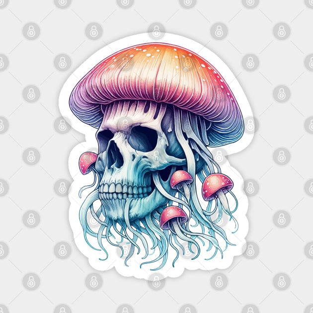 Pastel Goth Mushroom Skull Jellyfish Magnet by TomFrontierArt