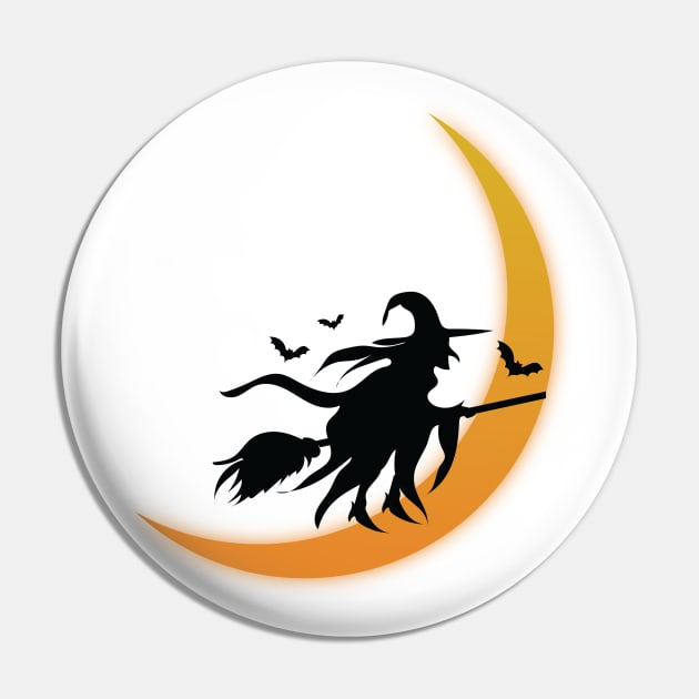 Halloween Witch on Flying Broomstick I Holidays Pin by Art by Ergate