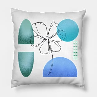 Blue flower line art line art Pillow