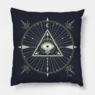 Blue & Gold Evil Eye Mandala Pillow