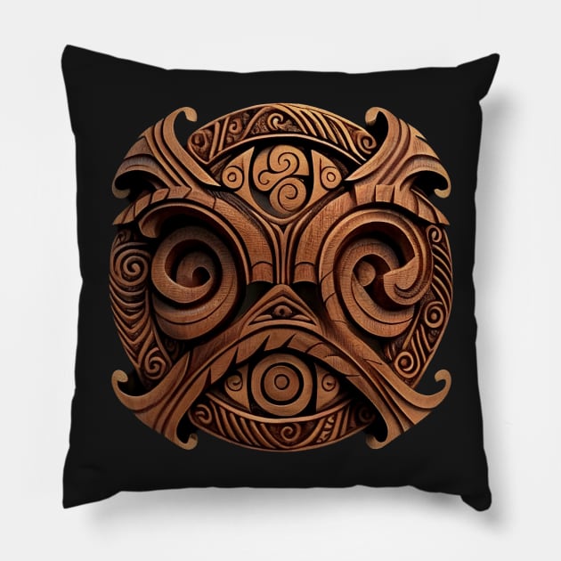 Maori Wood Carving Pillow by kansaikate