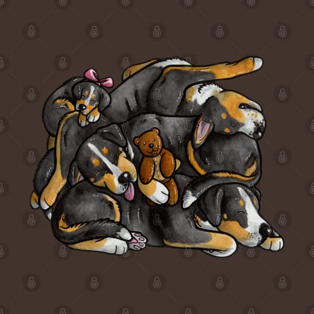 Sleeping Swissie pile by animalartbyjess