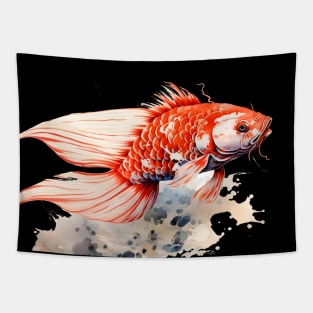 Magical Koi: Perseverance and Prosperity on a Dark Background Tapestry