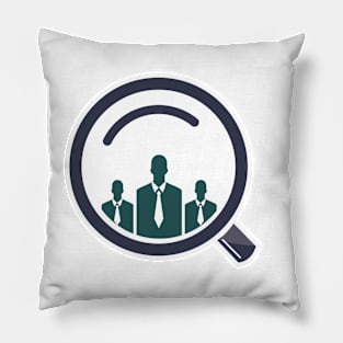 Businessman and Search Sticker logo template. Man and Magnifier vector sticker design. Pillow