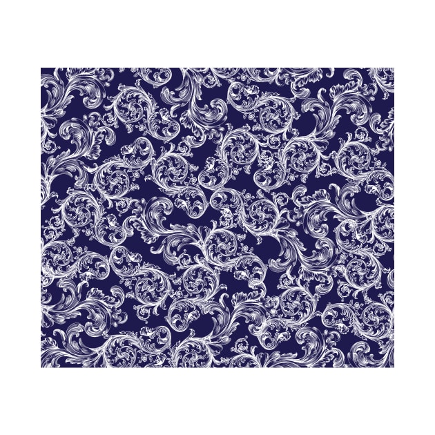 Vintage Bohemian Art Floral Pattern - Blue and White by GDCdesigns