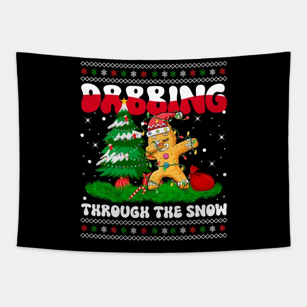 Dabbing Through The Snow Gingerbread Dab Dance Christmas Lights Tapestry by wonderws