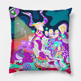 Demon pact, the alien and the witch ecopop Pillow