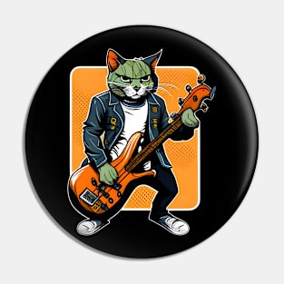 Rockat Rock Cat Playing Guitar Vintage - Love Cats Pin