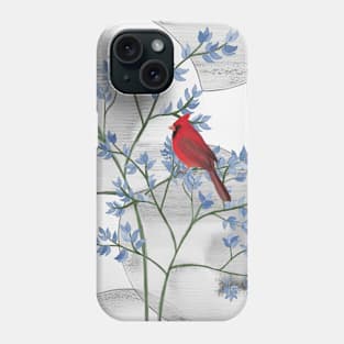 A red bird on a blue tree Phone Case
