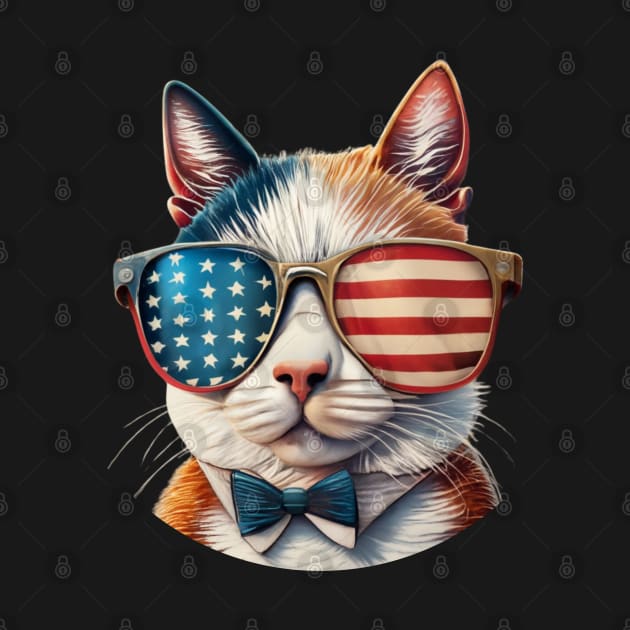 Cat With Usa Flag Sunglasses by SOS@ddicted