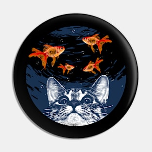 Cat and goldfish Pin