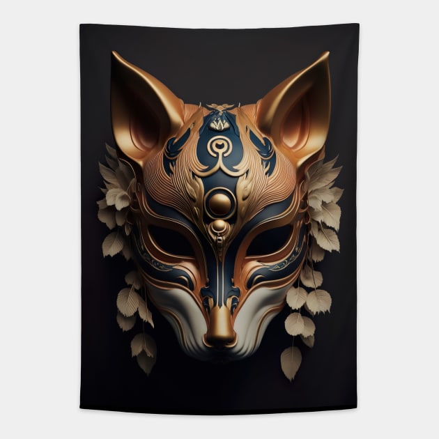 kitsune Japanese Mask v2 Tapestry by AstrAI