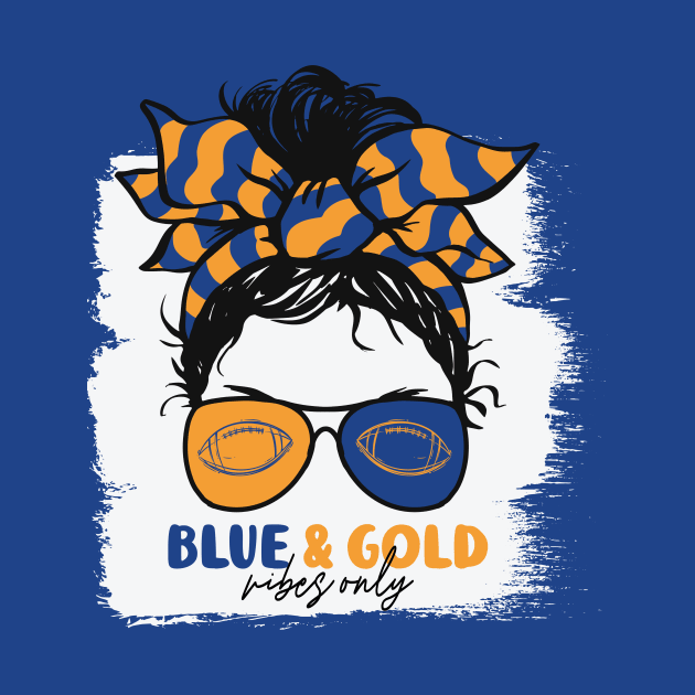 Blue and Gold Vibes Only Football Mom Messy Hair Gameday by SLAG_Creative