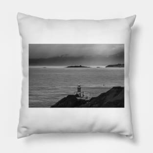 Howth Cliffs, Dublin, Ireland, black and white Pillow