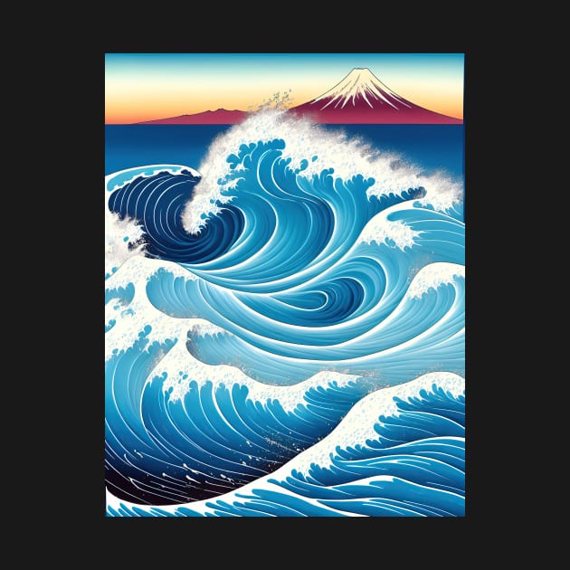 Ukiyo-e Japanese Art - Giant Waves and Mount Fuji by allovervintage
