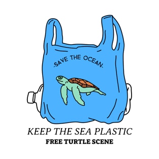 Save The Ocean, Keep The Sea Plastic, Free Turtle Scene T-Shirt