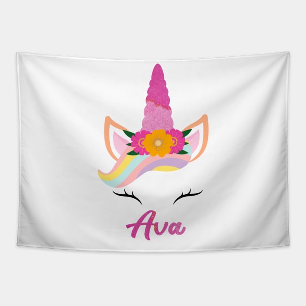 name ava unicorn Flowers Tapestry by Gaming champion