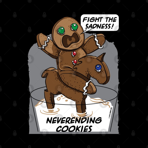 FIGHT THE SADNESS, GINGERBREAD MAN ON A HORSE, IN THE SWAMP (MILK) OF SADNESS by eShirtLabs