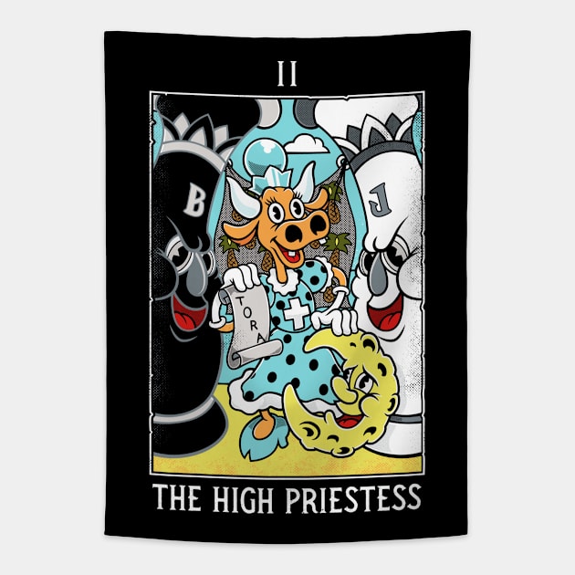 High Priestess - Mystical Medleys - Vintage Rubber Hose Cartoon Tarot Tapestry by Mystical Medleys